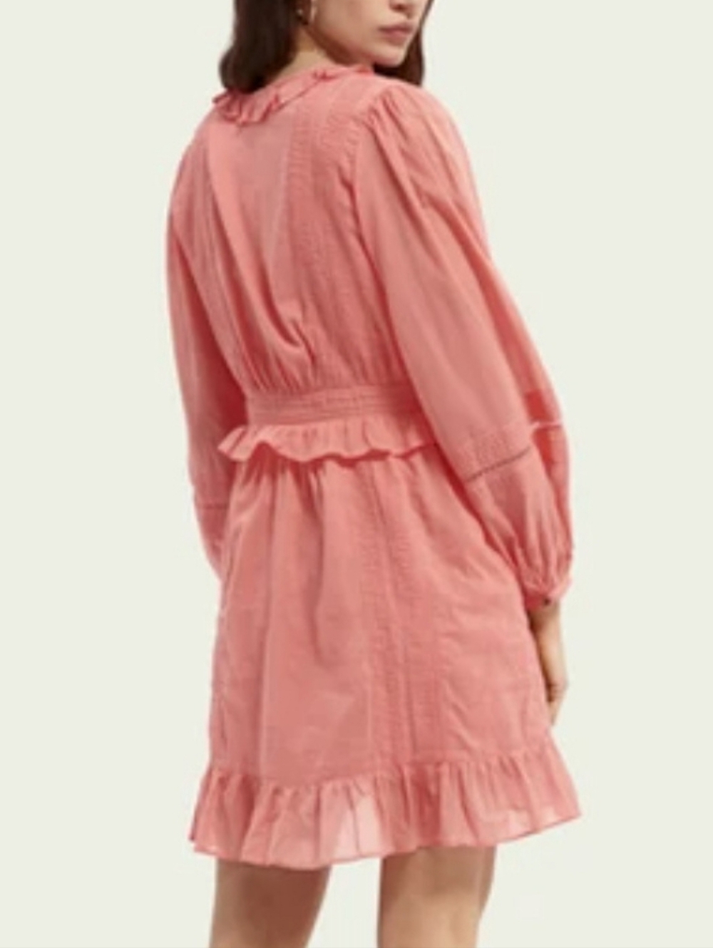 Scotch & Soda Organic Cotton Boho Ruffle Mini Dress XL Pink Button Front - Picture 2 of 10